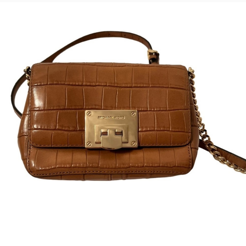 Michael Kors Tina Small Embossed Leather Clutch, Crossbody Shoulder Bag, Walnut - Picture 5 of 5